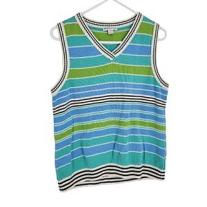Pendleton Sleeveless striped sweater Vest Size Large golf tennis Cotton blend
